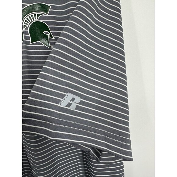 Russell Golf Polo Shirt Gray White Stripe Spartan MSU Logo Men's Size L - Picture 2 of 11